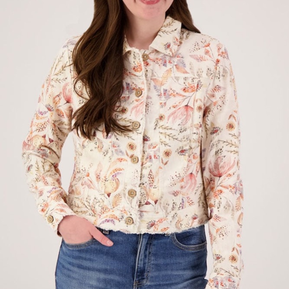 Floral Button-Up Jacket - linen printed jacket